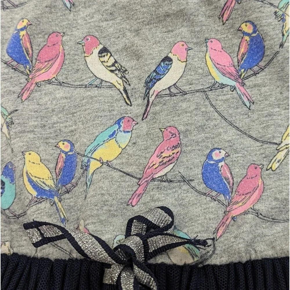 Baby Gap Bird Gray Blue Tulle Short Sleeve Spring Summer Dress Girl Size 18-24mo